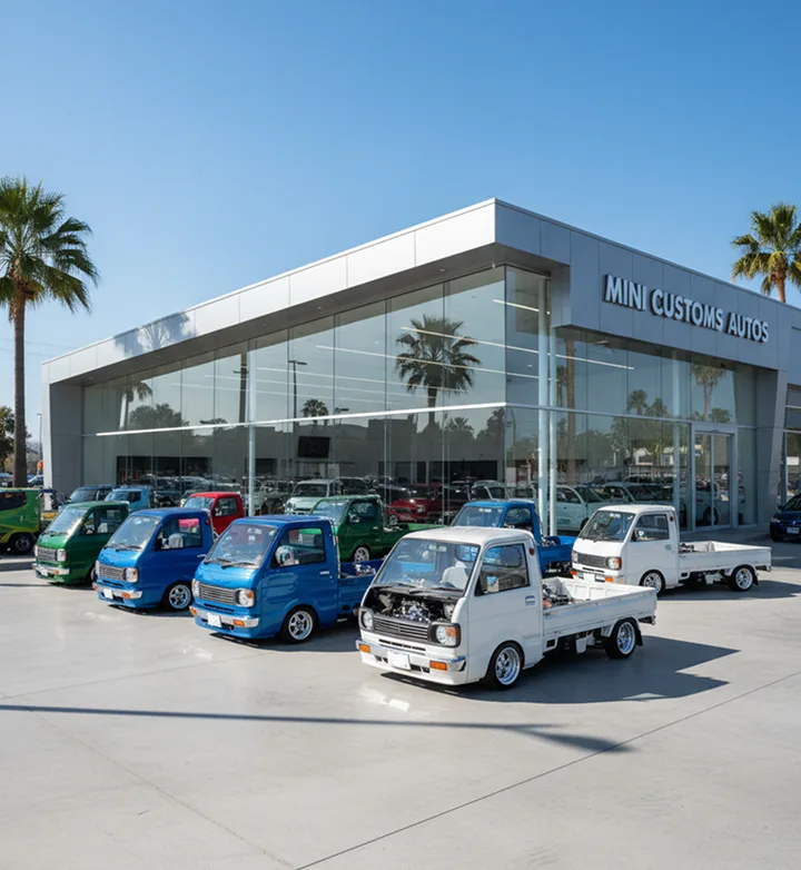 Mini trucks outside the showroom